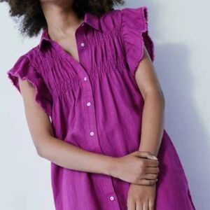 NWT MELISSA NEPTON Sunset Linen Shirtdress Deep Violet M